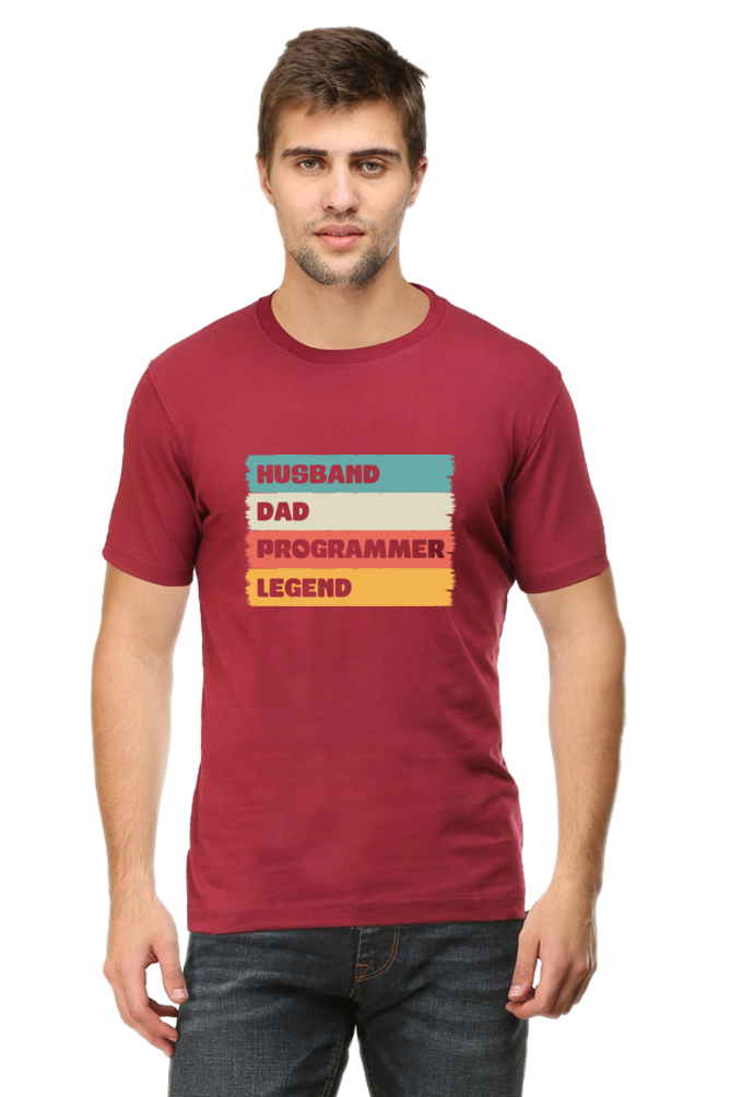 Husband Dad Programmer Legend Round Neck Half Sleeve T-shirt