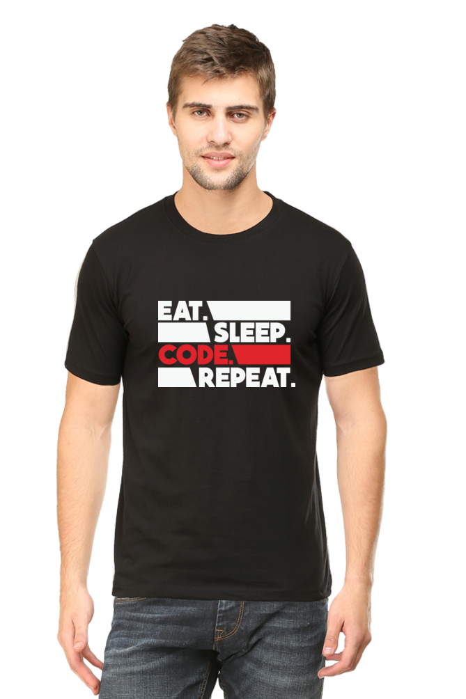 Eat Sleep Code Repeat Round Neck Half Sleeve T-shirt