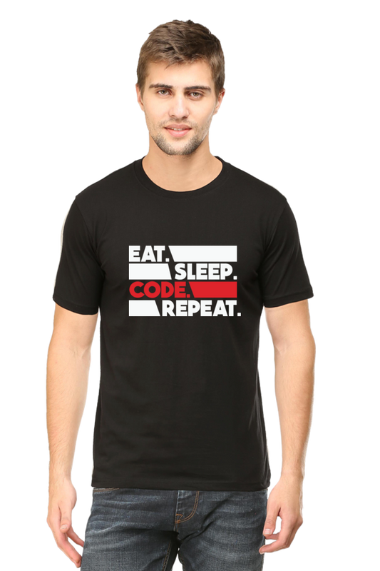 Eat Sleep Code Repeat Round Neck Half Sleeve T-shirt