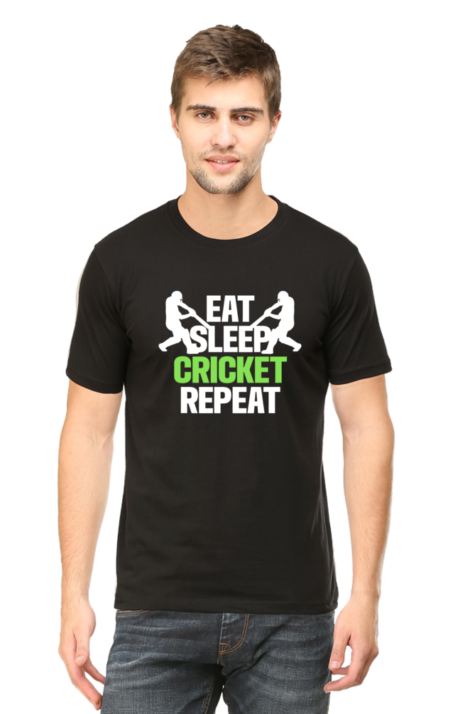 Eat Sleep Cricket Repeat Round Neck Half Sleeve T-shirt