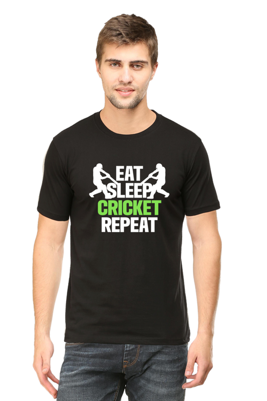 Eat Sleep Cricket Repeat Round Neck Half Sleeve T-shirt