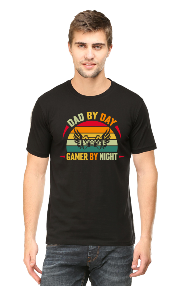 Dad By Day Gamer By Night Round Neck Half Sleeve T-shirt