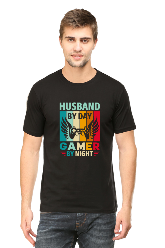 Husband By Day Gamer By Night Round Neck Half Sleeve T-shirt