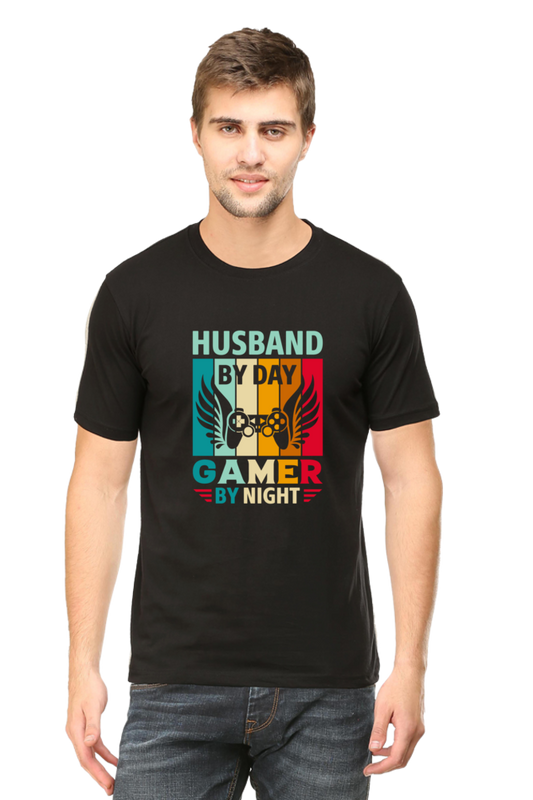 Husband By Day Gamer By Night Round Neck Half Sleeve T-shirt