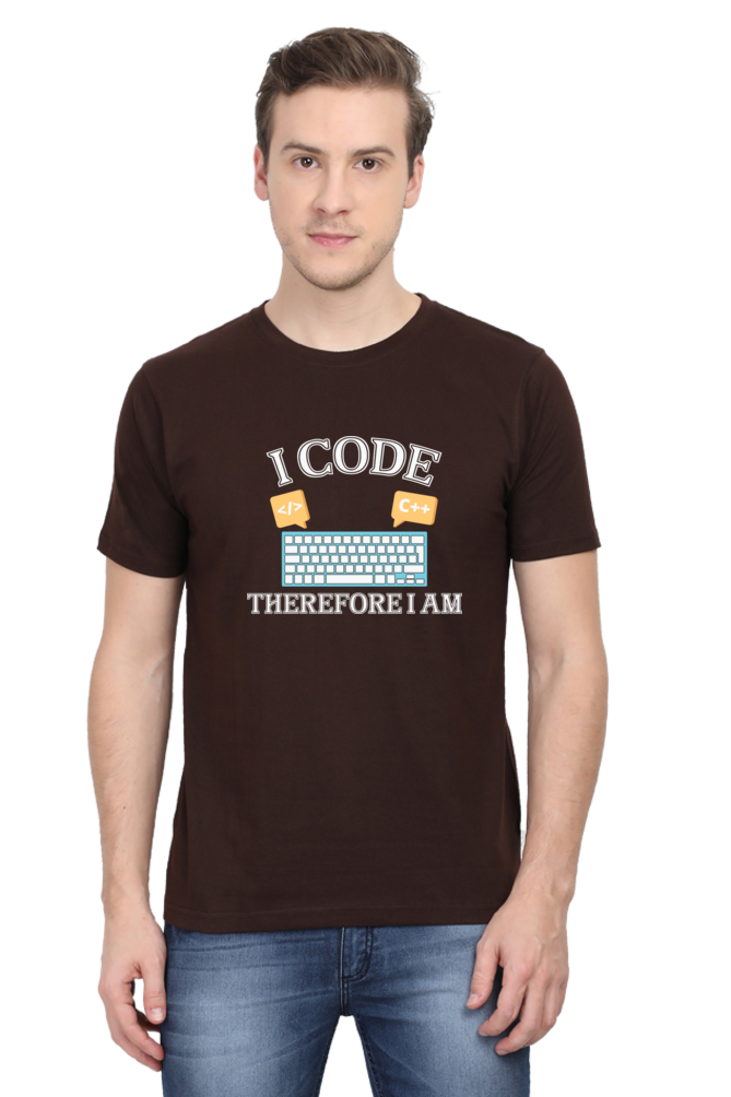 I Code Therefore I Am Round Neck Half Sleeve T-shirt