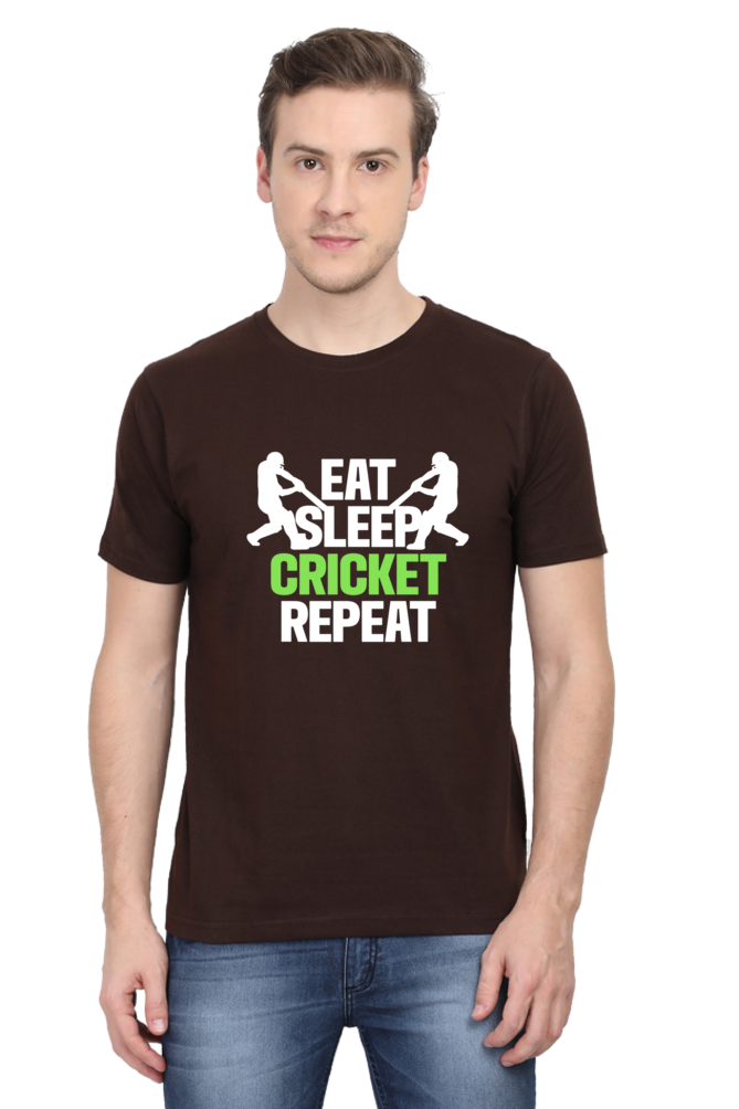 Eat Sleep Cricket Repeat Round Neck Half Sleeve T-shirt