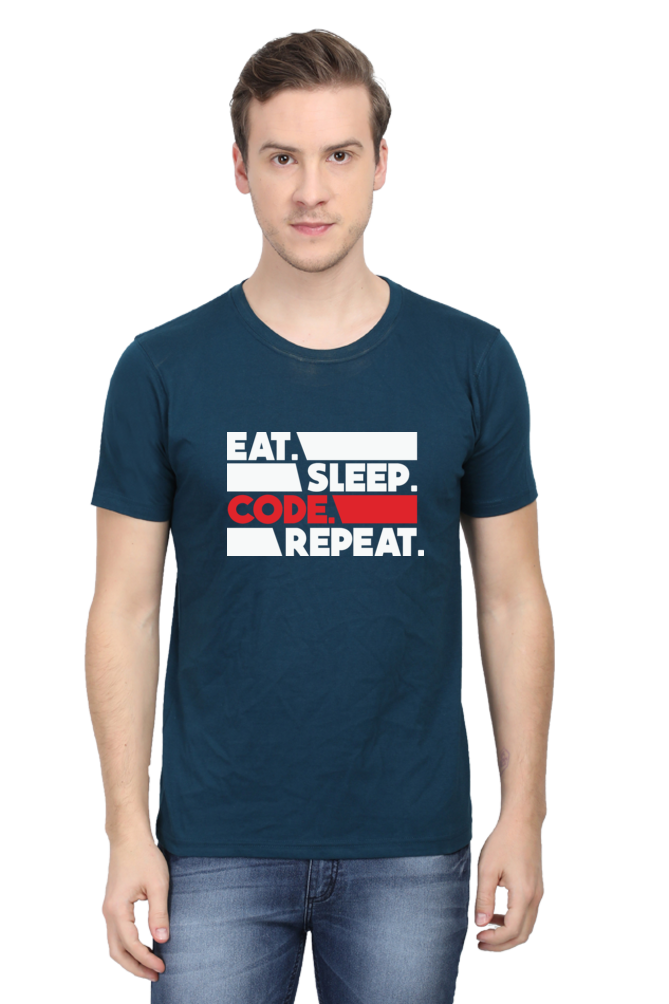 Eat Sleep Code Repeat Round Neck Half Sleeve T-shirt