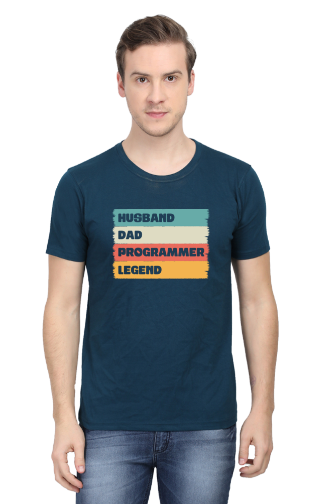 Husband Dad Programmer Legend Round Neck Half Sleeve T-shirt