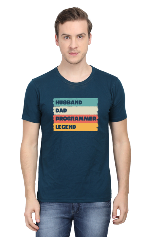 Husband Dad Programmer Legend Round Neck Half Sleeve T-shirt