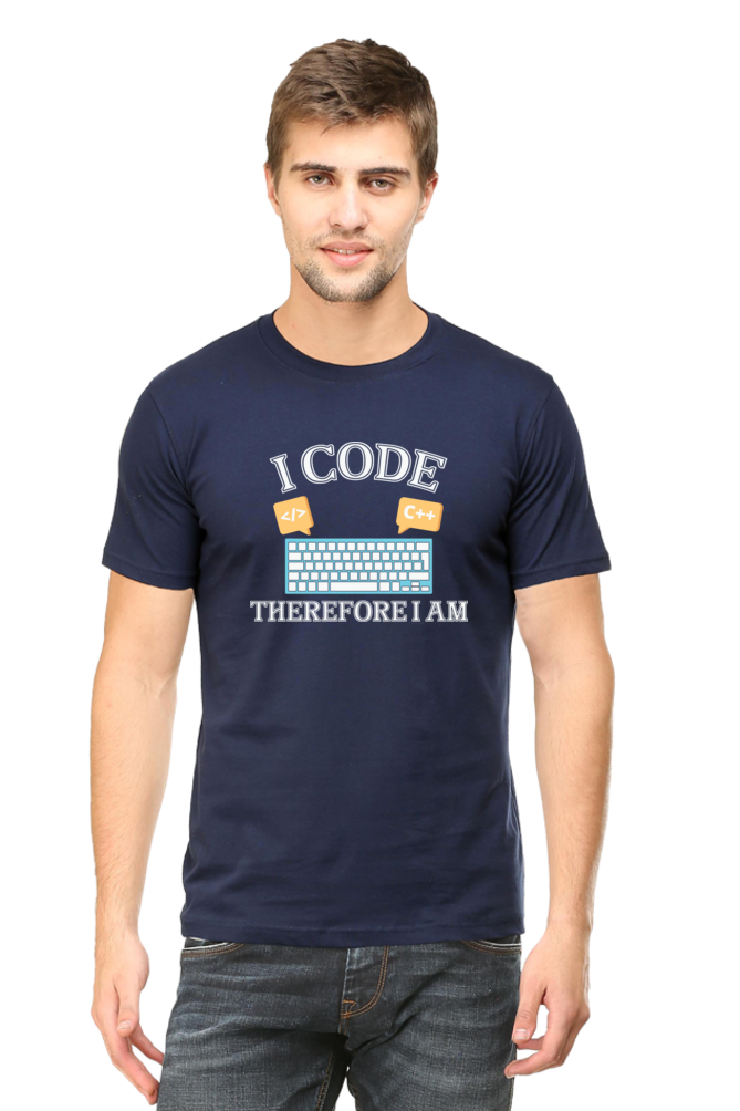 I Code Therefore I Am Round Neck Half Sleeve T-shirt