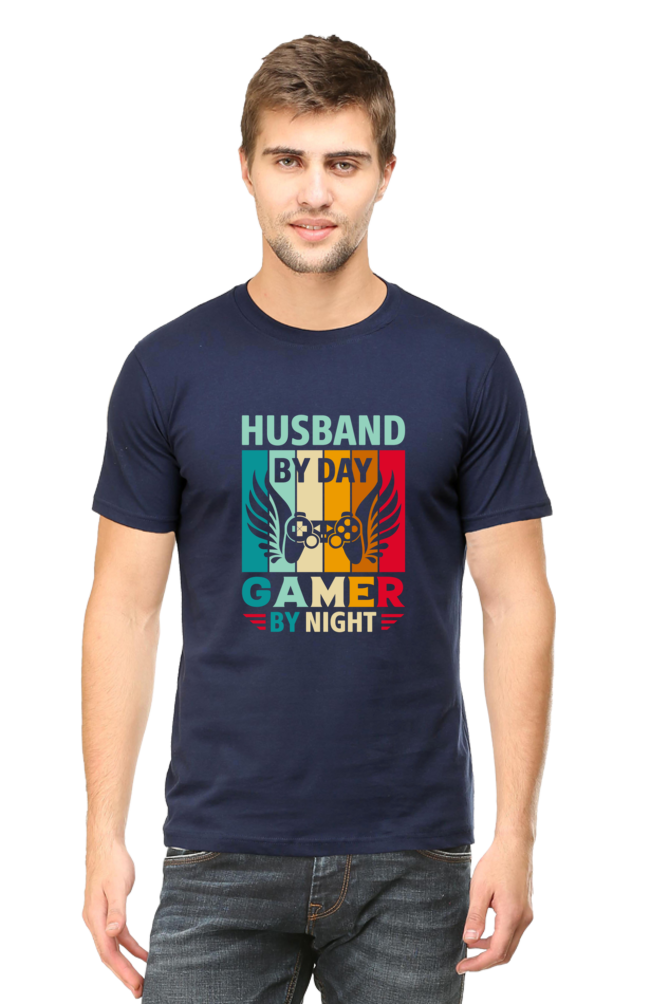 Husband By Day Gamer By Night Round Neck Half Sleeve T-shirt