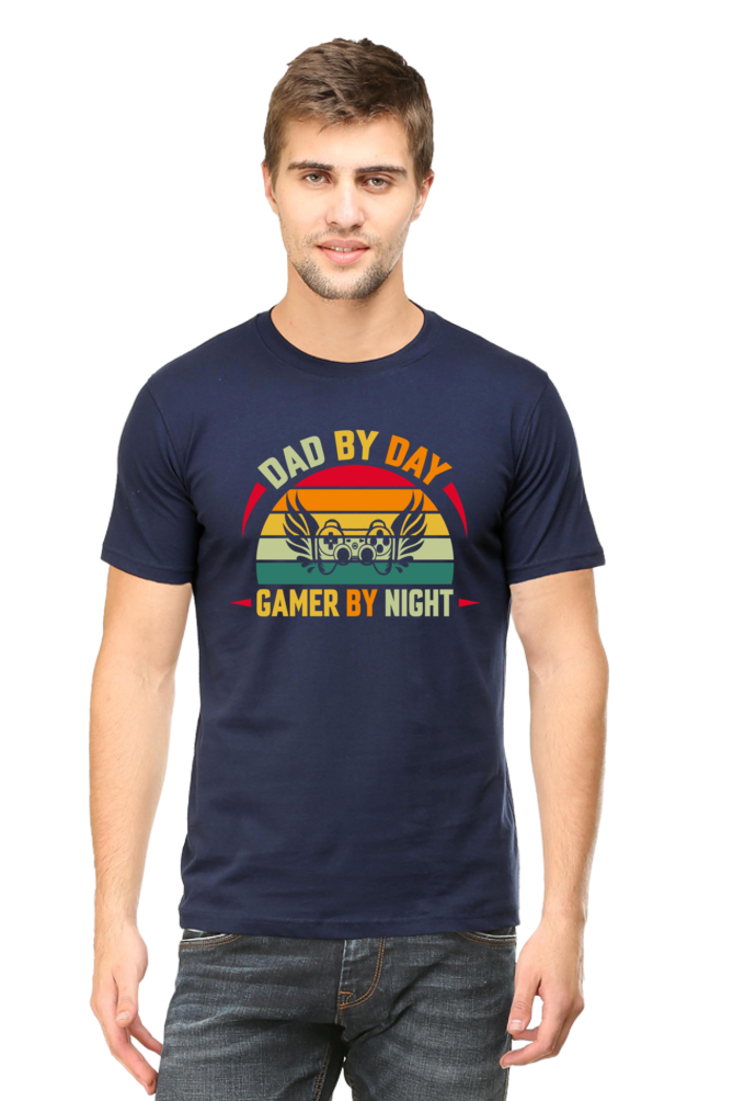 Dad By Day Gamer By Night Round Neck Half Sleeve T-shirt