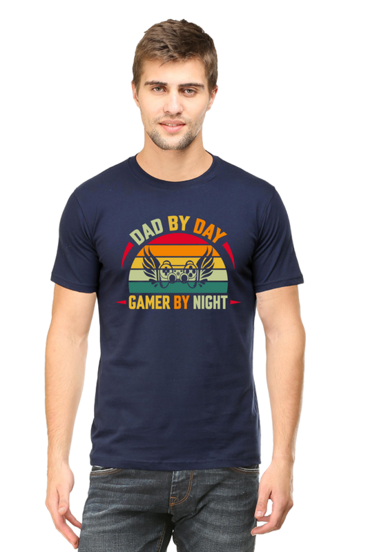 Dad By Day Gamer By Night Round Neck Half Sleeve T-shirt