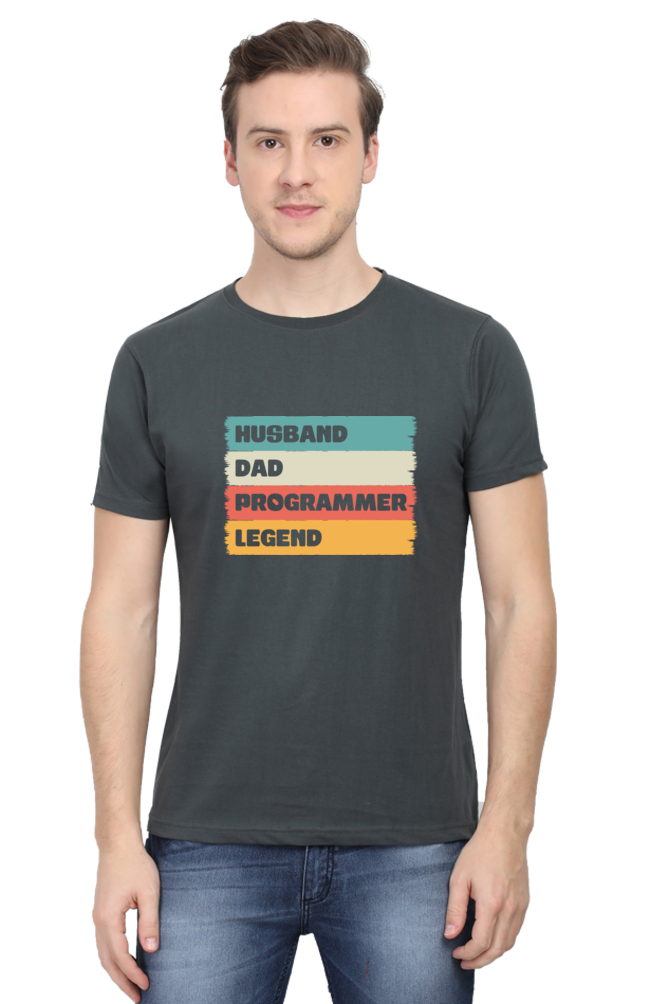 Husband Dad Programmer Legend Round Neck Half Sleeve T-shirt