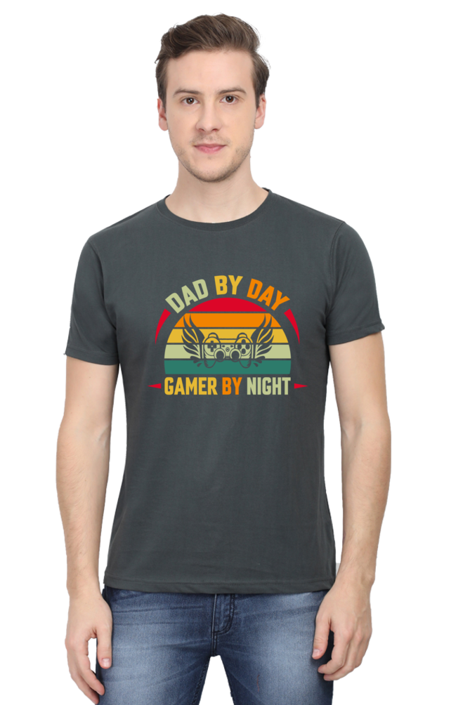 Dad By Day Gamer By Night Round Neck Half Sleeve T-shirt