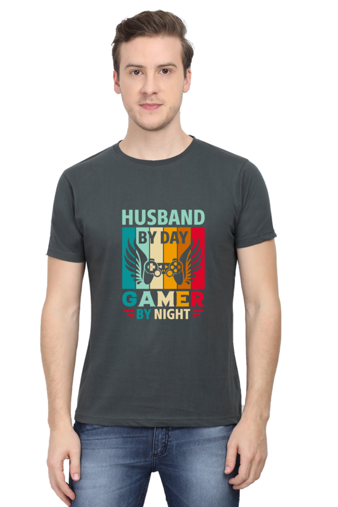 Husband By Day Gamer By Night Round Neck Half Sleeve T-shirt