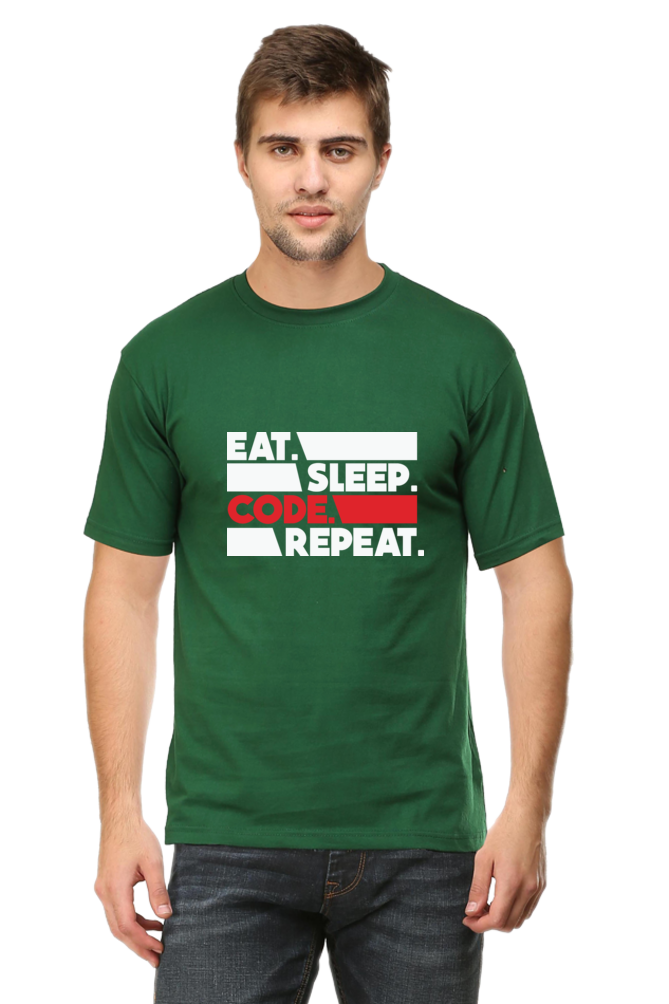 Eat Sleep Code Repeat Round Neck Half Sleeve T-shirt