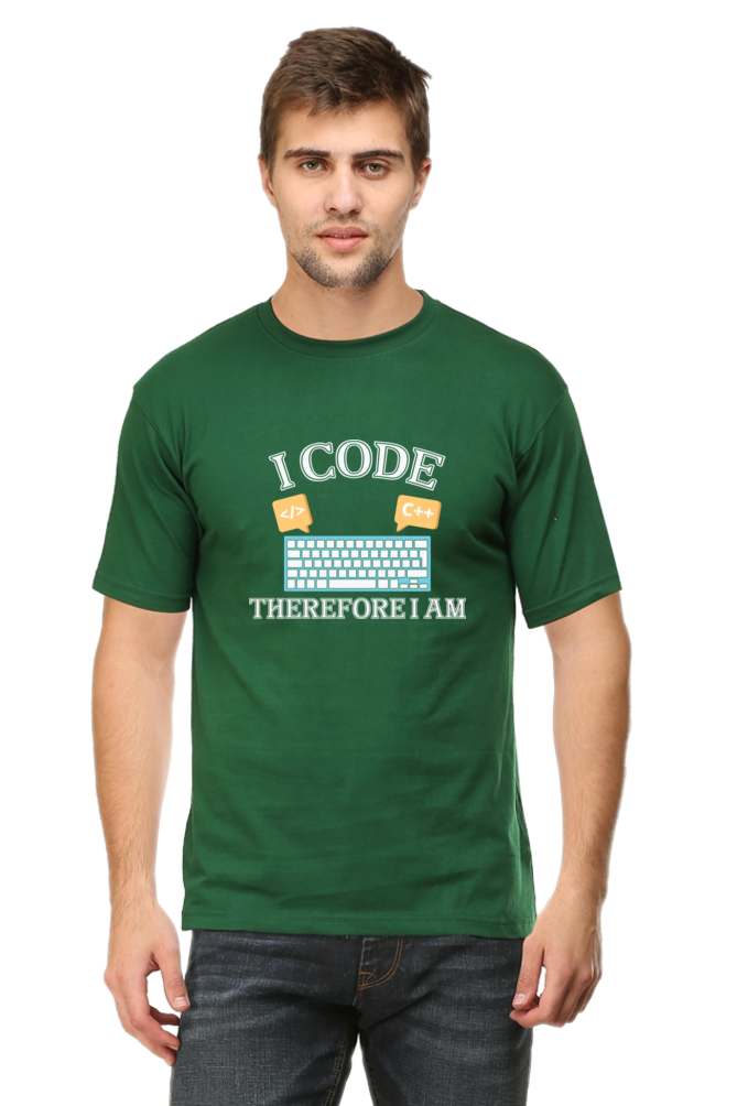 I Code Therefore I Am Round Neck Half Sleeve T-shirt