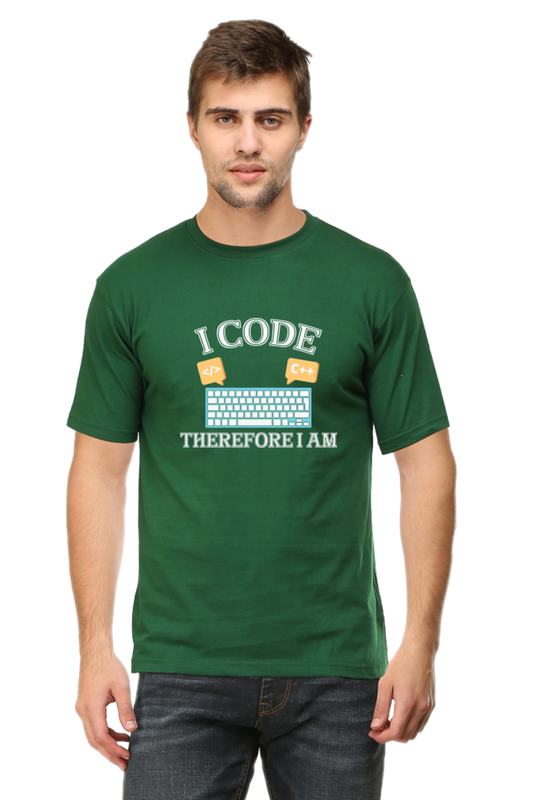 I Code Therefore I Am Round Neck Half Sleeve T-shirt